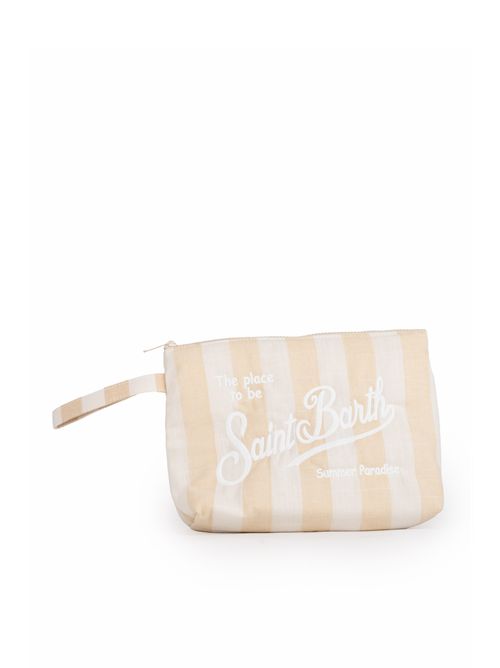 Pochette Aline Soft L in lino a righe Beige/Bianco Mc2 Saint Barth | ALINE SOFT L02093H LINEN STRIPES BIG 1110